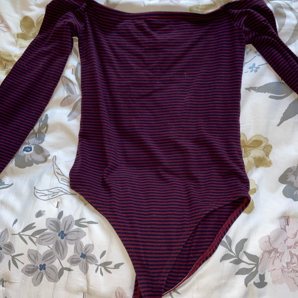 Off shoulder striped bodysuit